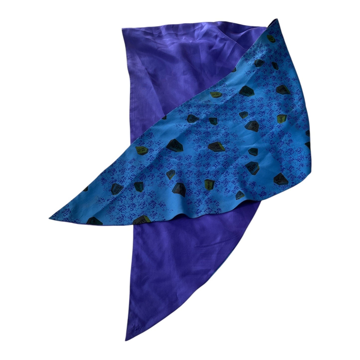 Vintage Blue & Purple Silk Dreidel Scarf – Hebrew Letters – 49” Long