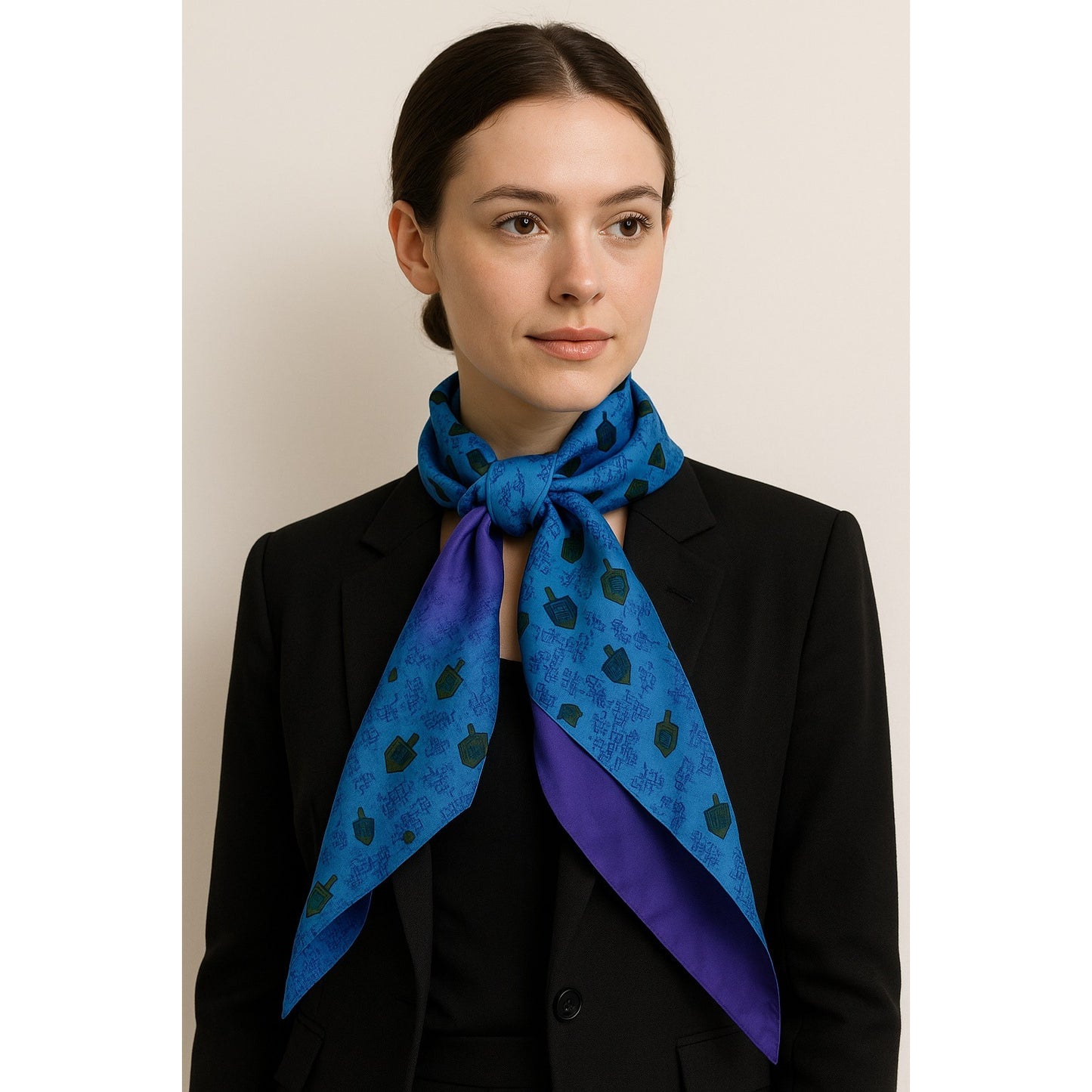 Vintage Blue & Purple Silk Dreidel Scarf – Hebrew Letters – 49” Long