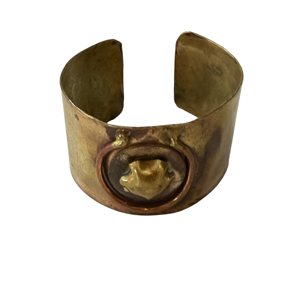 Vintage 1970s Brutalist Brass Copper Mixed Metal Wide Cuff Bracelet Artisan 2.5"