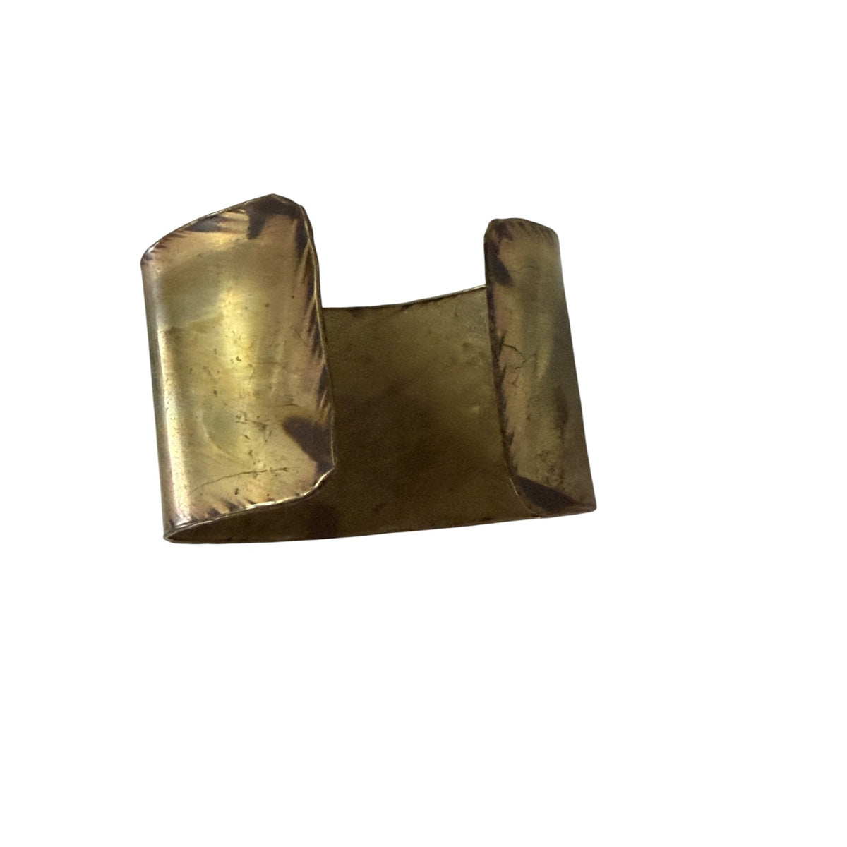 Vintage 1970s Brutalist Brass Copper Mixed Metal Wide Cuff Bracelet Artisan 2.5"