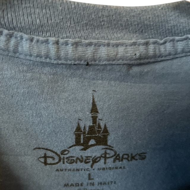 Disney Parks Attractions Stamp Graphic T-Shirt Blue Size L