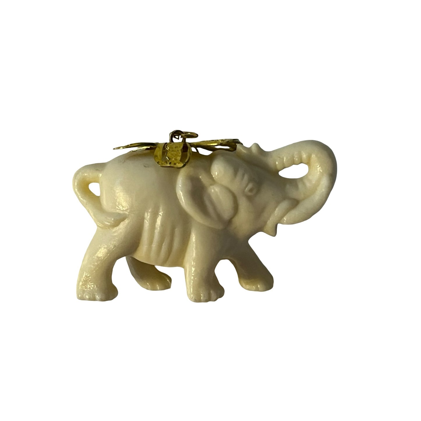 Vintage Carved Elephant Beaded Necklace With Floral Pendant Cream Tone 22 Inch