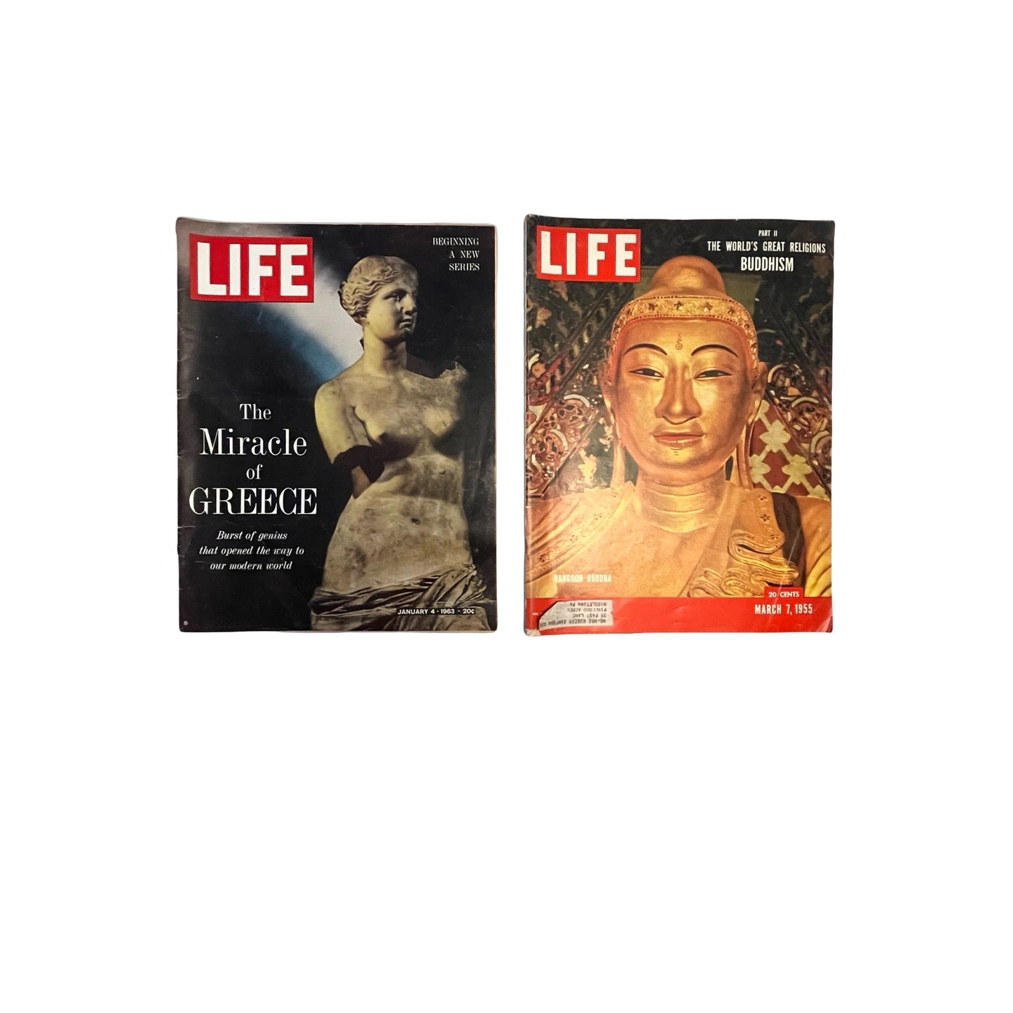 Vintage LIFE Magazine 1955 Buddhism & 1963 Greece Mid Century Ads Lot