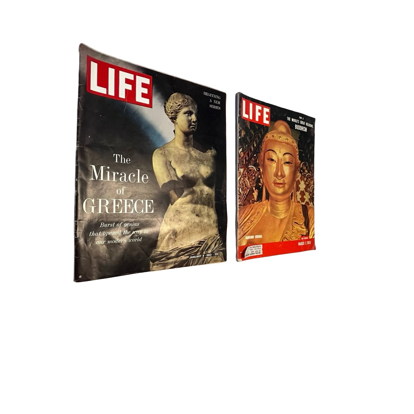 Vintage LIFE Magazine 1955 Buddhism & 1963 Greece Mid Century Ads Lot