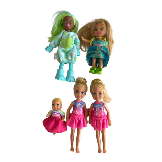 Barbie Chelsea Doll Lot of 5 Mattel Chelsea Friends Baby Sister Dolls Mixed Outfits