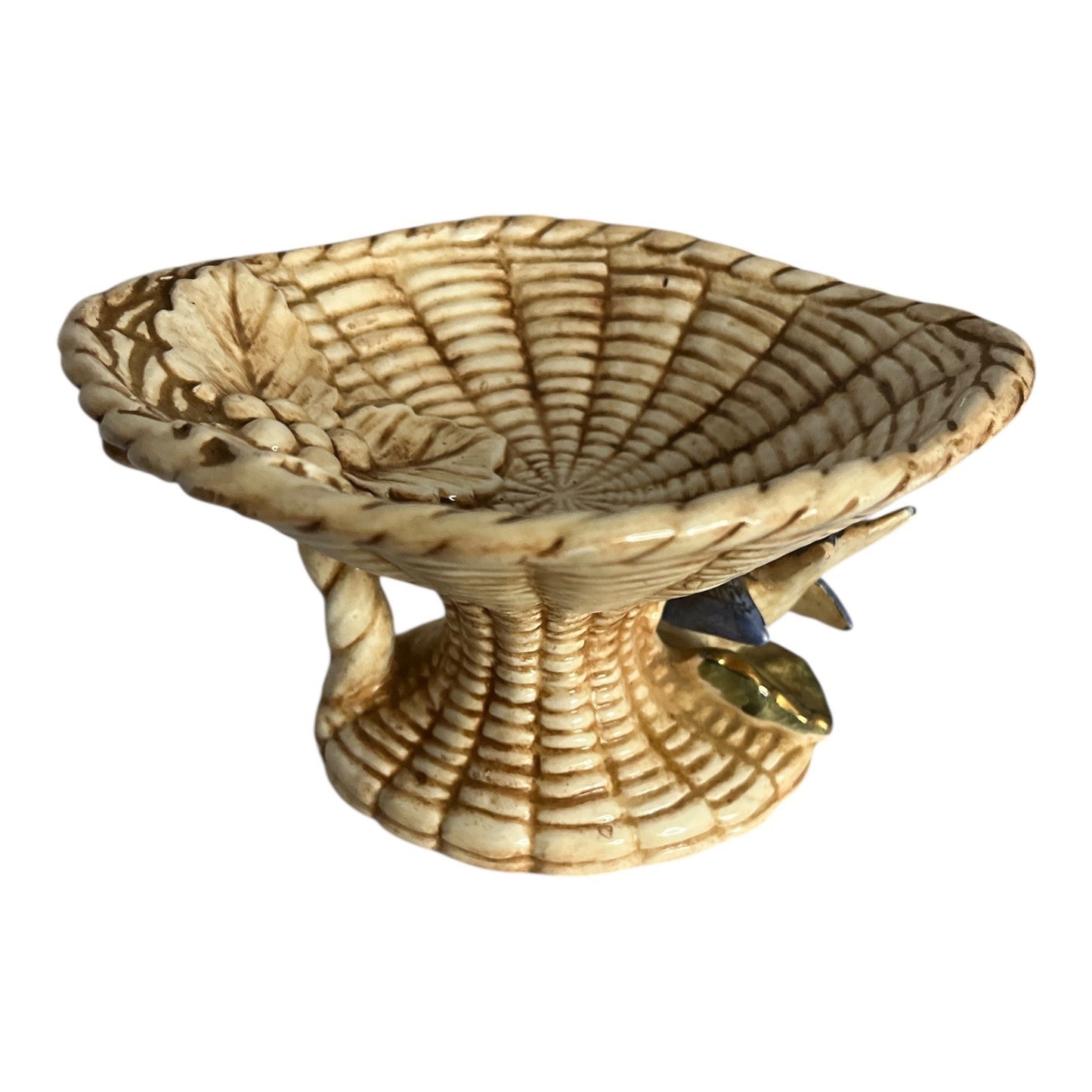 Vintage Norleans Japan Ceramic Bird Pedestal Bowl Compote Bluebird Basket Dish