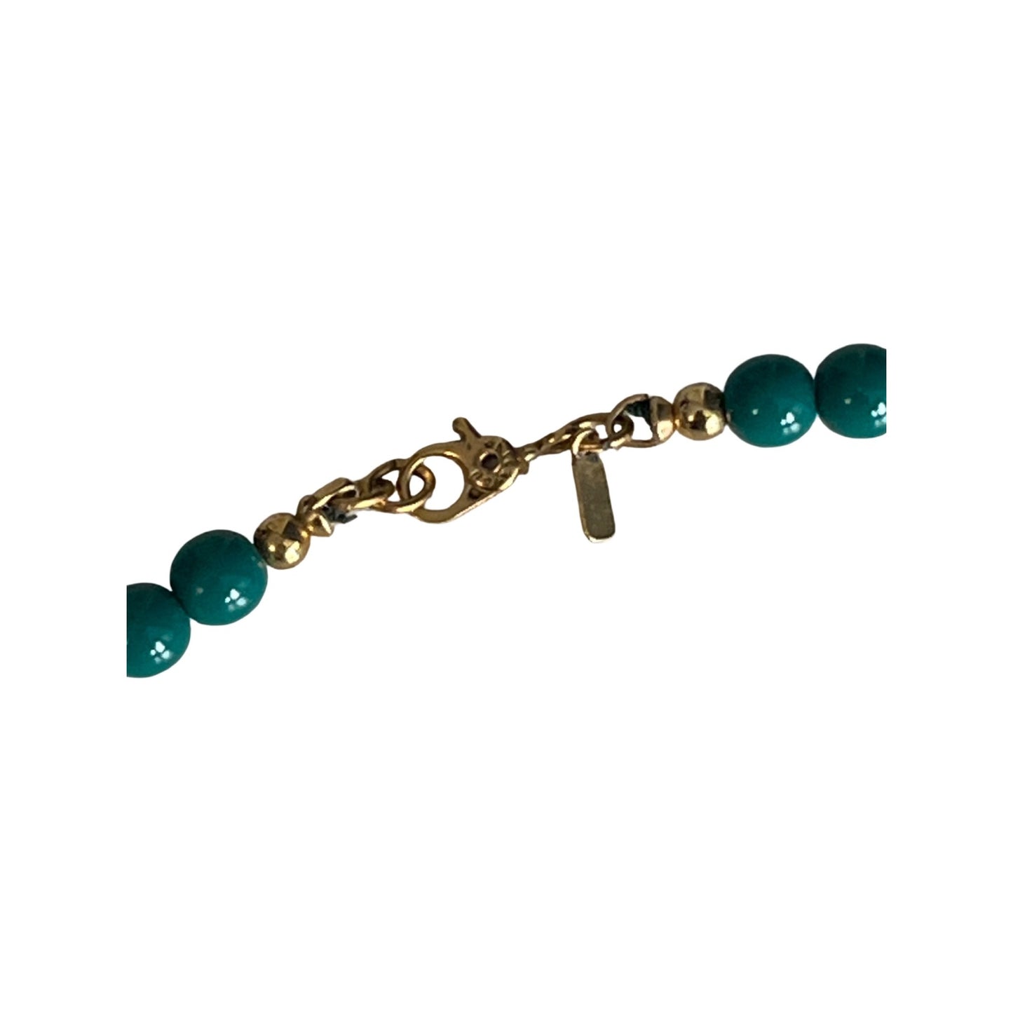 Monet Teal Graduated Bead Necklace Gold Tone Clasp 28” Vintage Statement