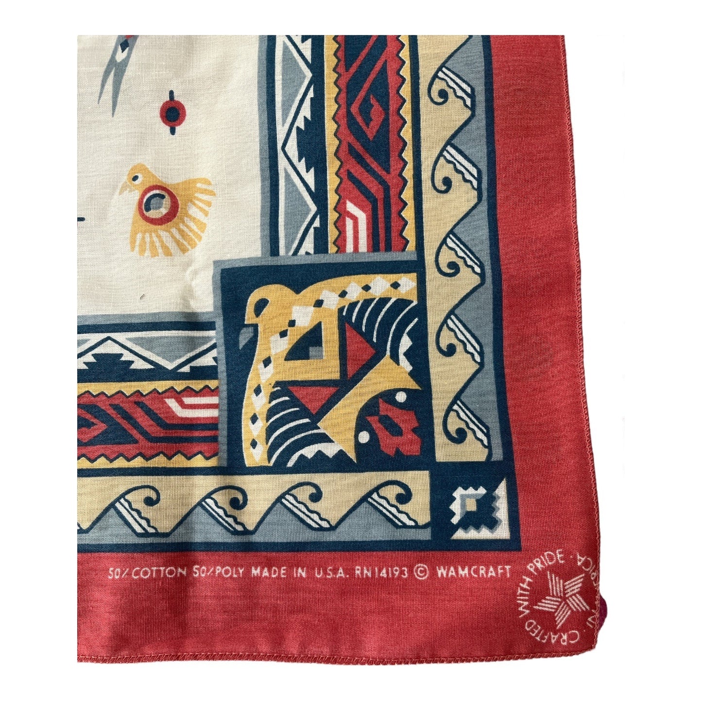 Vintage Wamcraft Southwestern Eagle Bandana Red Blue Beige Made in USA RN14193