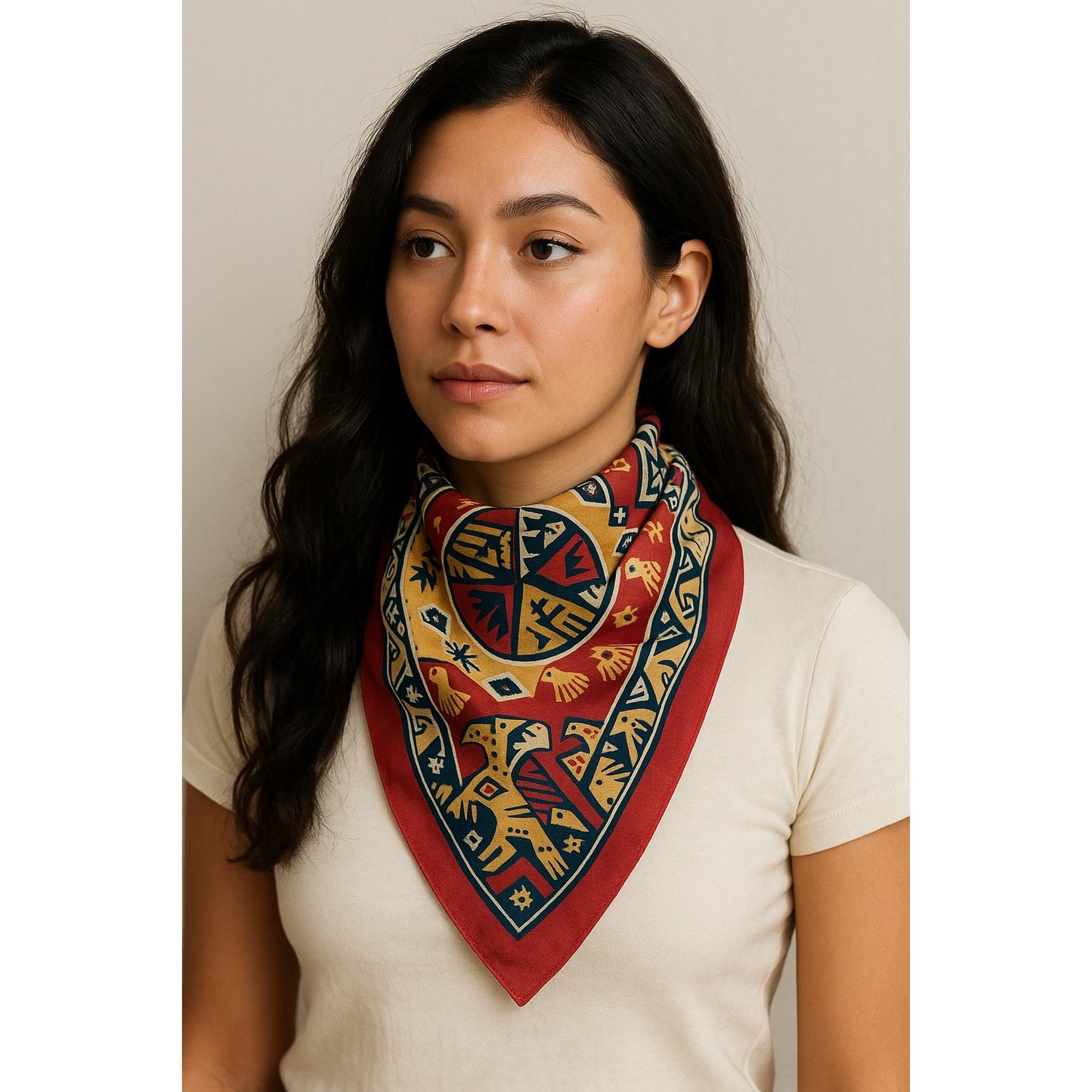 Vintage Wamcraft Southwestern Eagle Bandana Red Blue Beige Made in USA RN14193