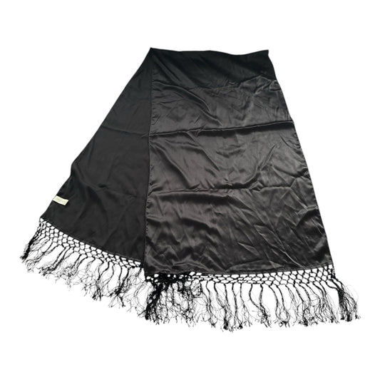 Vintage Liz Claiborne Black Satin Fringe Shawl Wrap Evening Scarf Long Rectangular