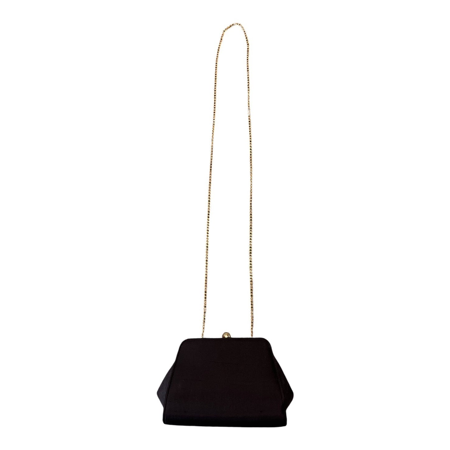Vintage Bechamel Black Satin Evening Bag Gold Chain Strap Hong Kong Clutch Purse