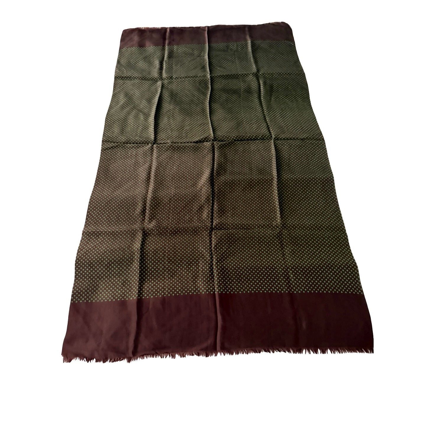 Vintage Mens Silk Scarf Brown Green Geometric Dot Pattern Fringe 48x27 Dress Scarf