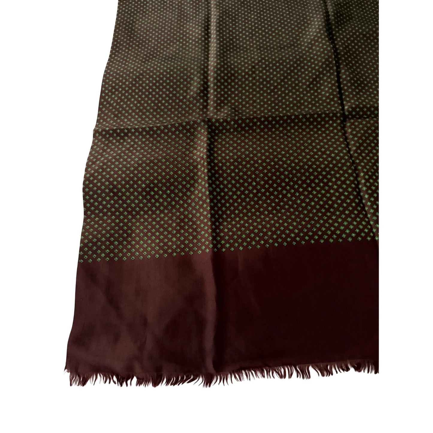 Vintage Mens Silk Scarf Brown Green Geometric Dot Pattern Fringe 48x27 Dress Scarf