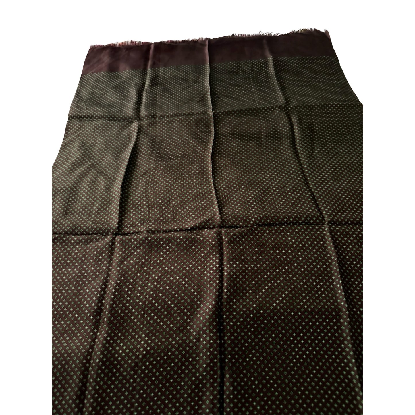 Vintage Mens Silk Scarf Brown Green Geometric Dot Pattern Fringe 48x27 Dress Scarf