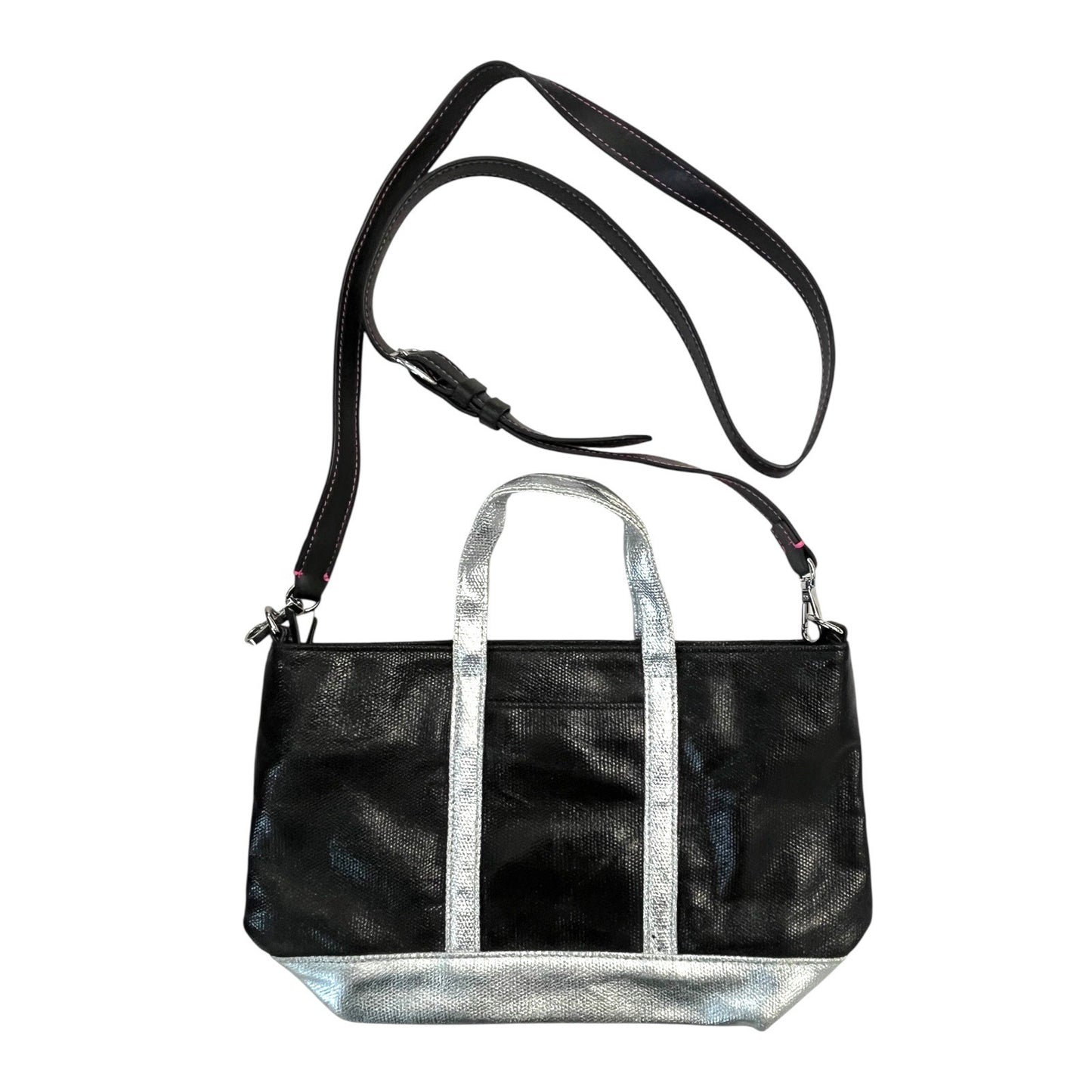 Victoria's Secret Black Silver Metallic Tote Crossbody Bag Pink Stitching Removable Strap