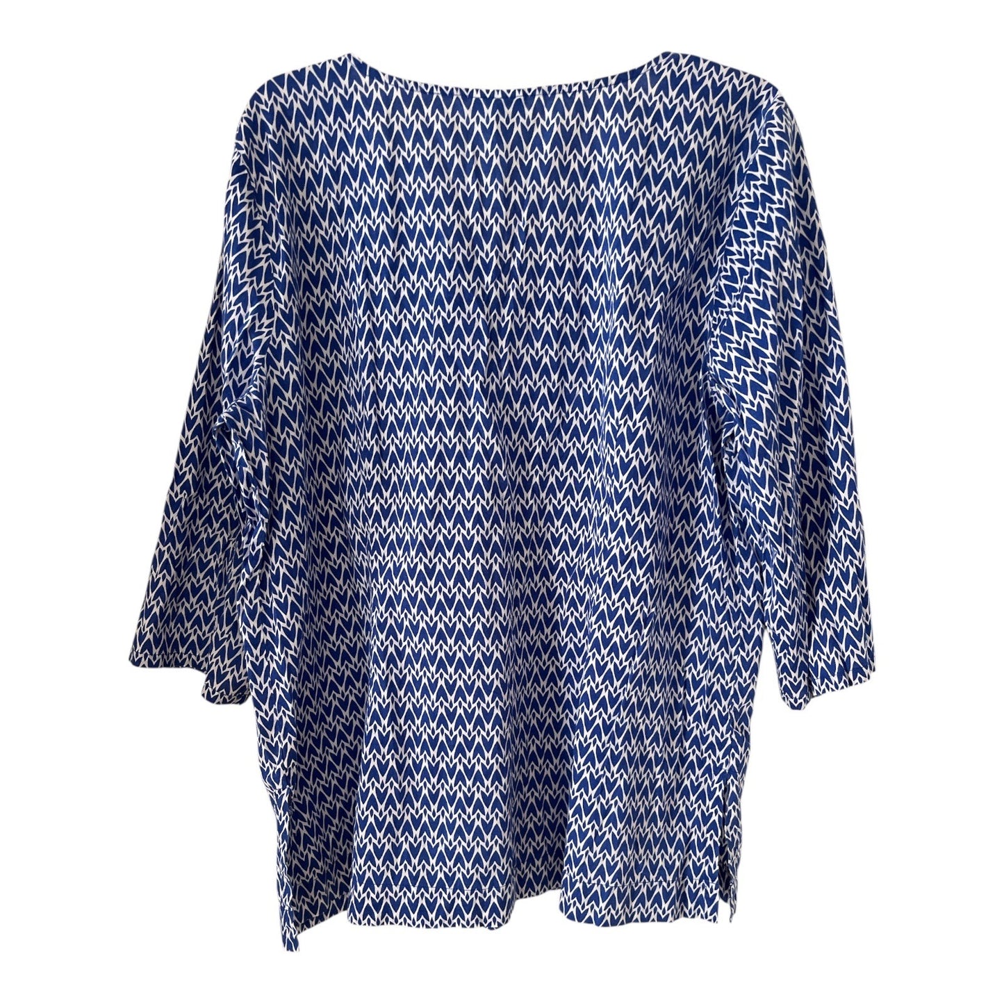 St. John's Bay Women's XL Blue White Embroidered Cotton Tunic Top 3/4 Sleeve Boho