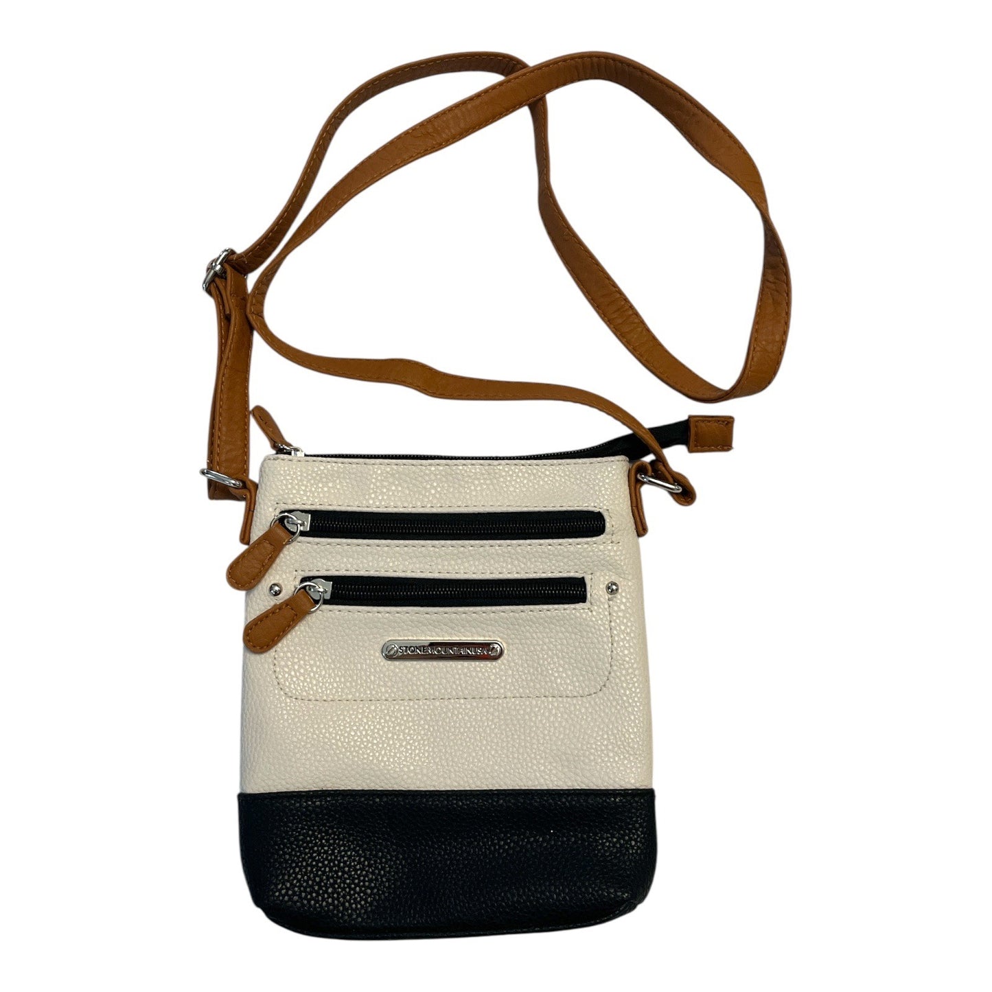 Stone Mountain USA Colorblock Crossbody Bag White Black Brown Pebbled Faux Leather