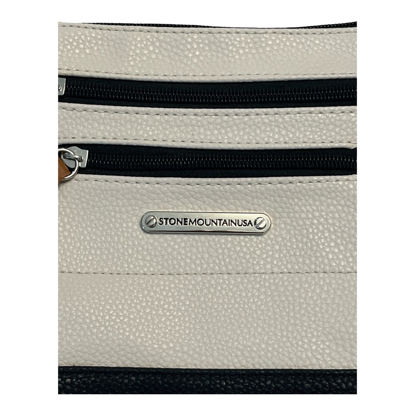 Stone Mountain USA Colorblock Crossbody Bag White Black Brown Pebbled Faux Leather