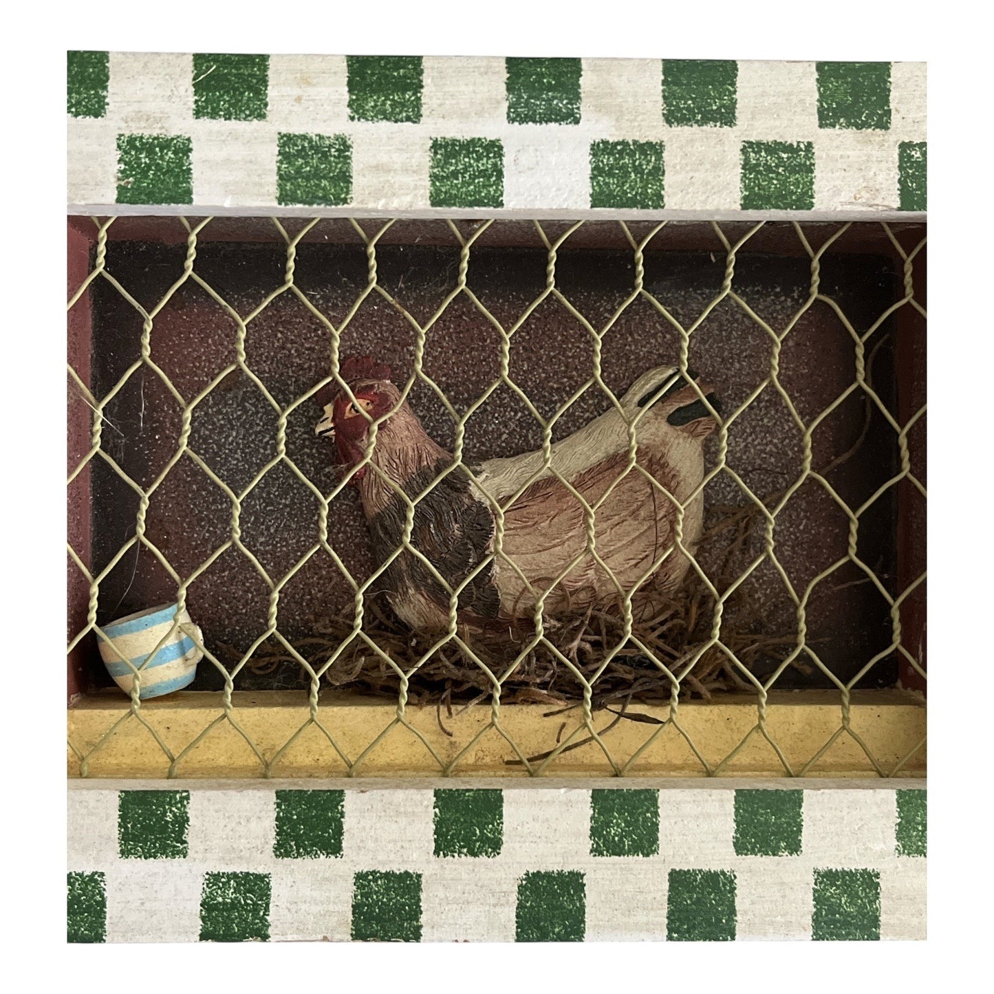 Rustic Farmhouse Shadow Box Wall Art – Chicken Coop with Hen & Checkered