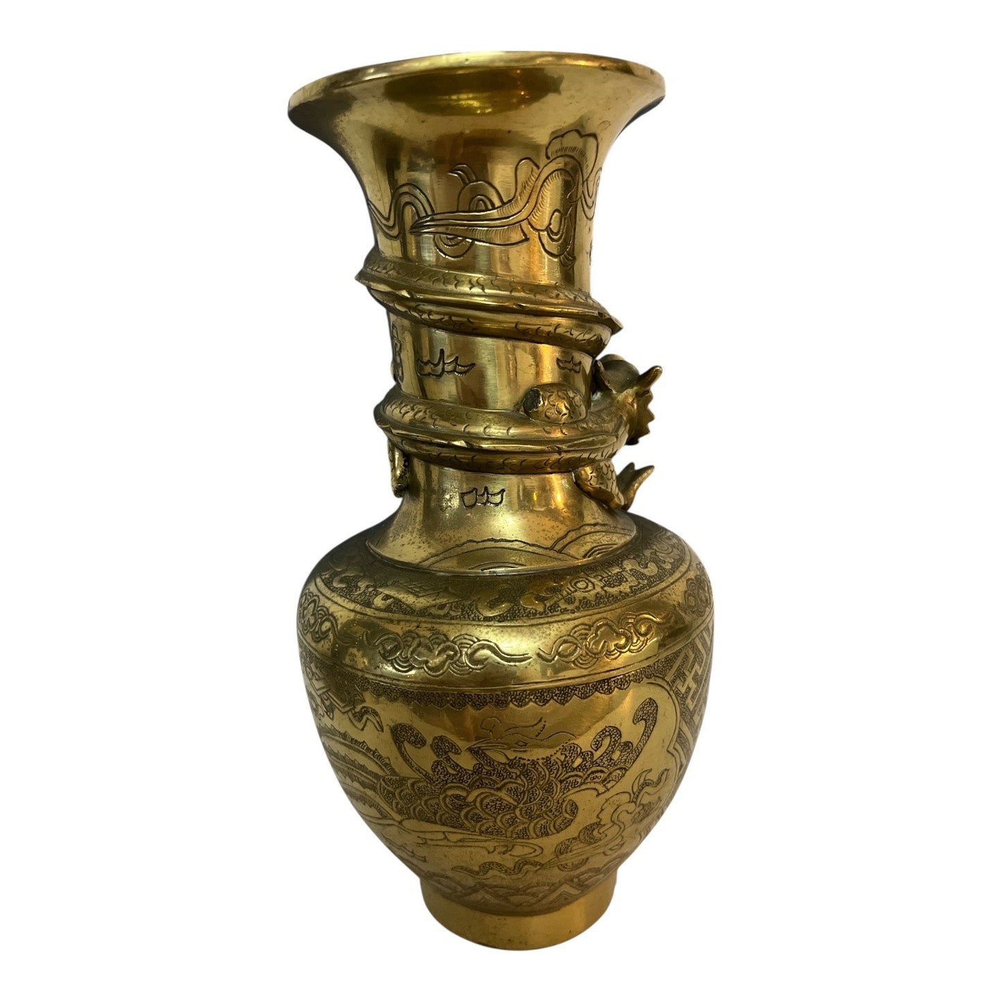 MCM Chinese Brass Dragon Vase – Engraved & Sculptural Design - READ