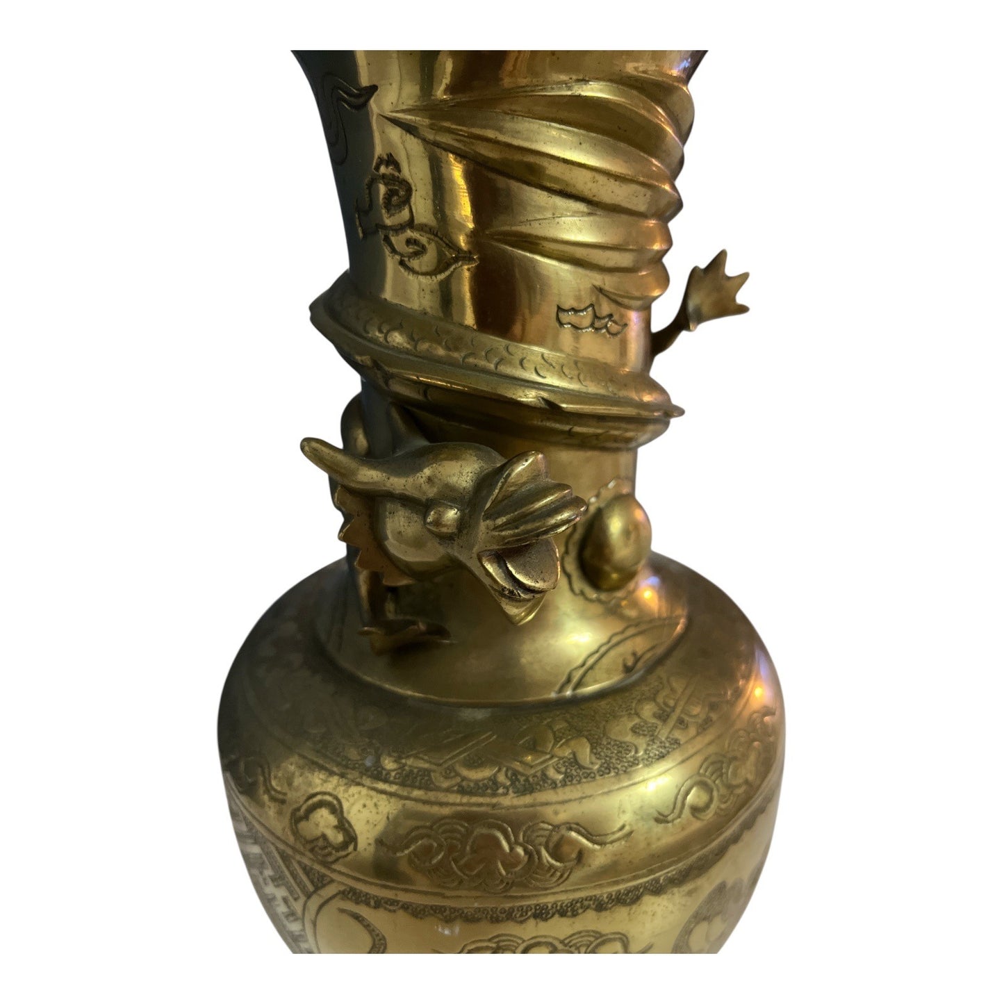 MCM Chinese Brass Dragon Vase – Engraved & Sculptural Design - READ