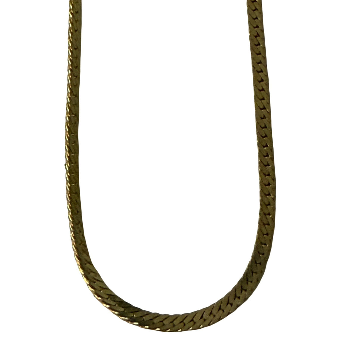 Vintage 1970s 1980s Gold Tone Flat Herringbone Chain Necklace 18"