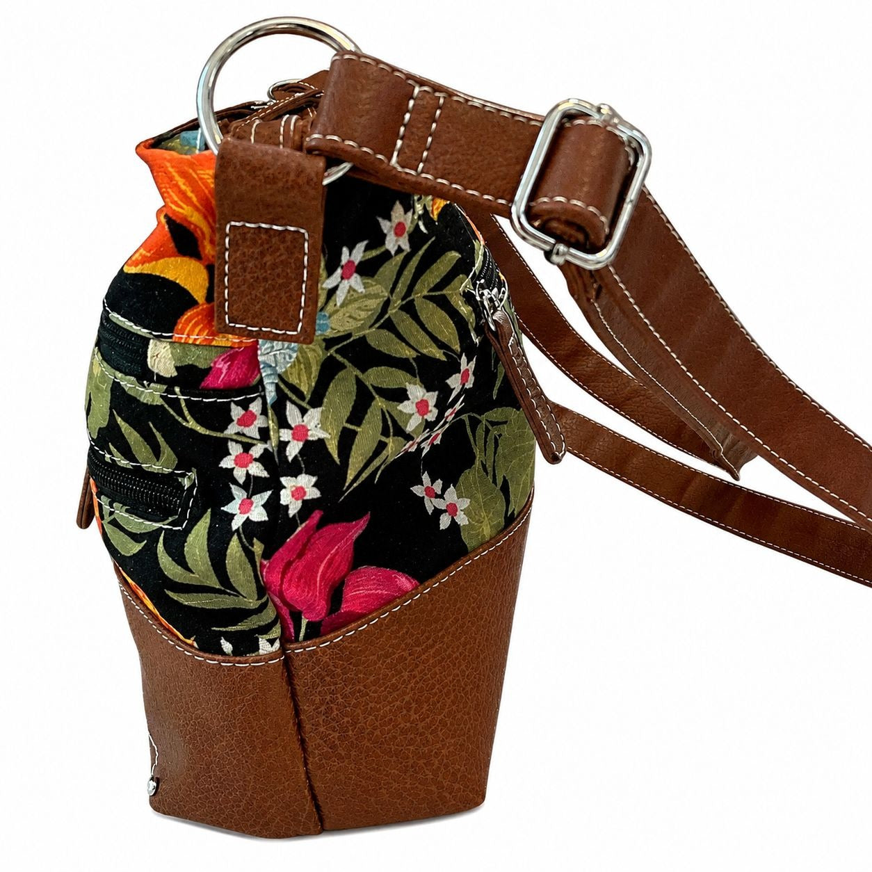 Stone Mountain Floral Tropical Print Crossbody Purse Brown Faux Leather Bag See Photos