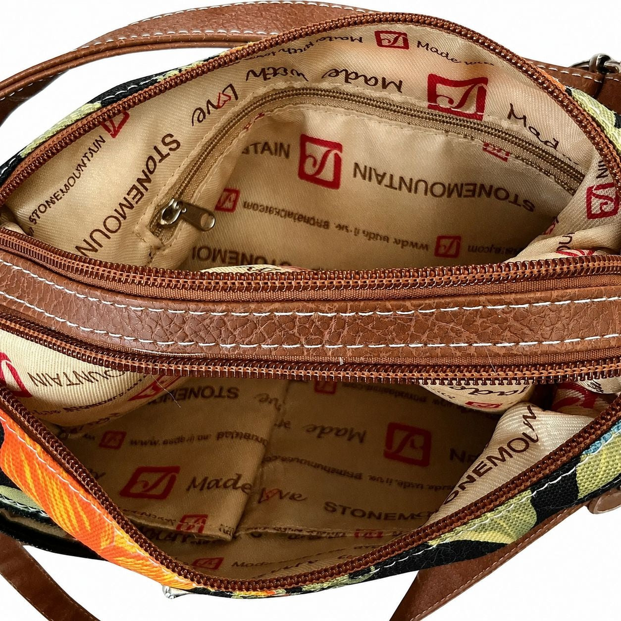 Stone Mountain Floral Tropical Print Crossbody Purse Brown Faux Leather Bag See Photos
