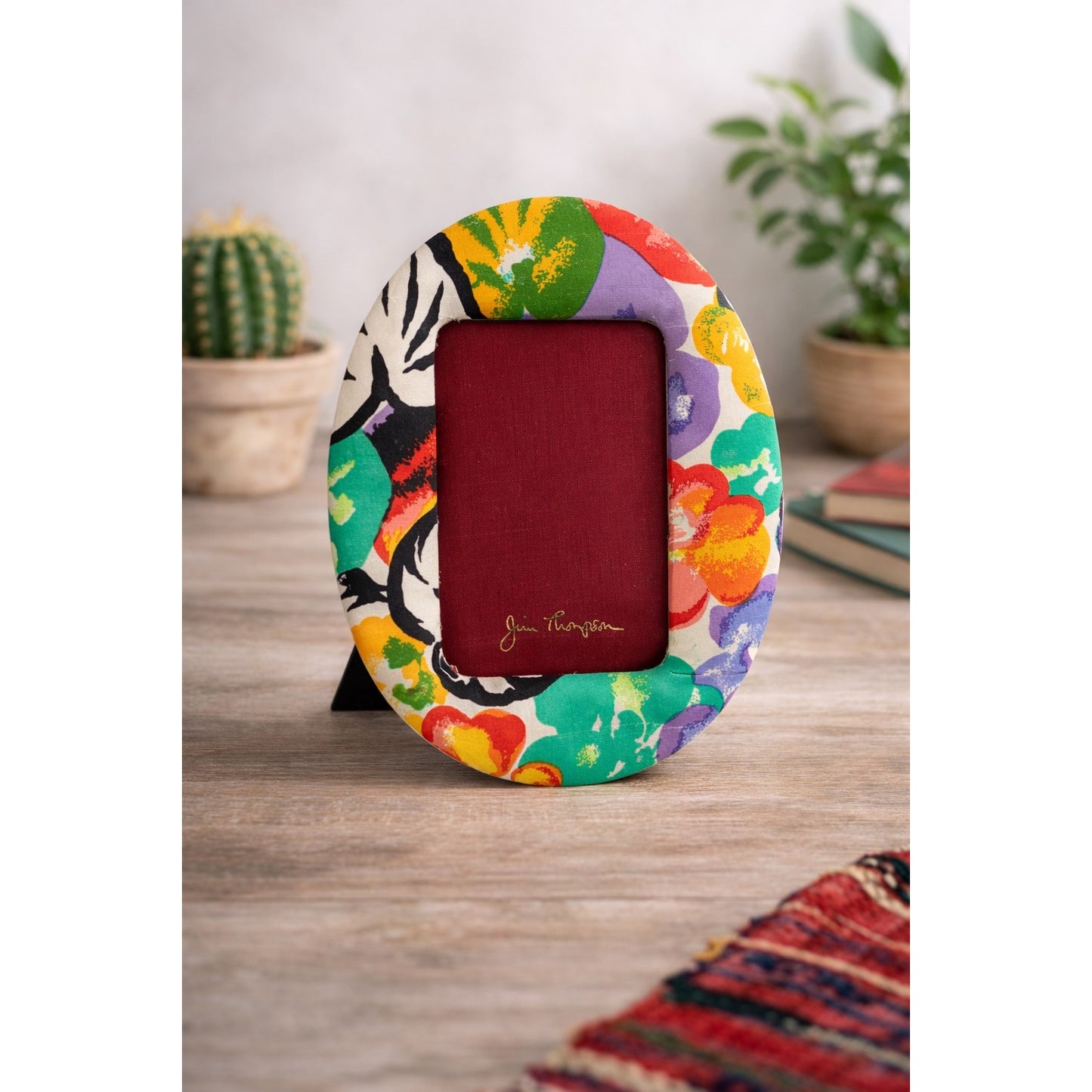 Jim Thompson Floral Oval Picture Frame 8x6 Holds 3x5 Photo Fabric Covered