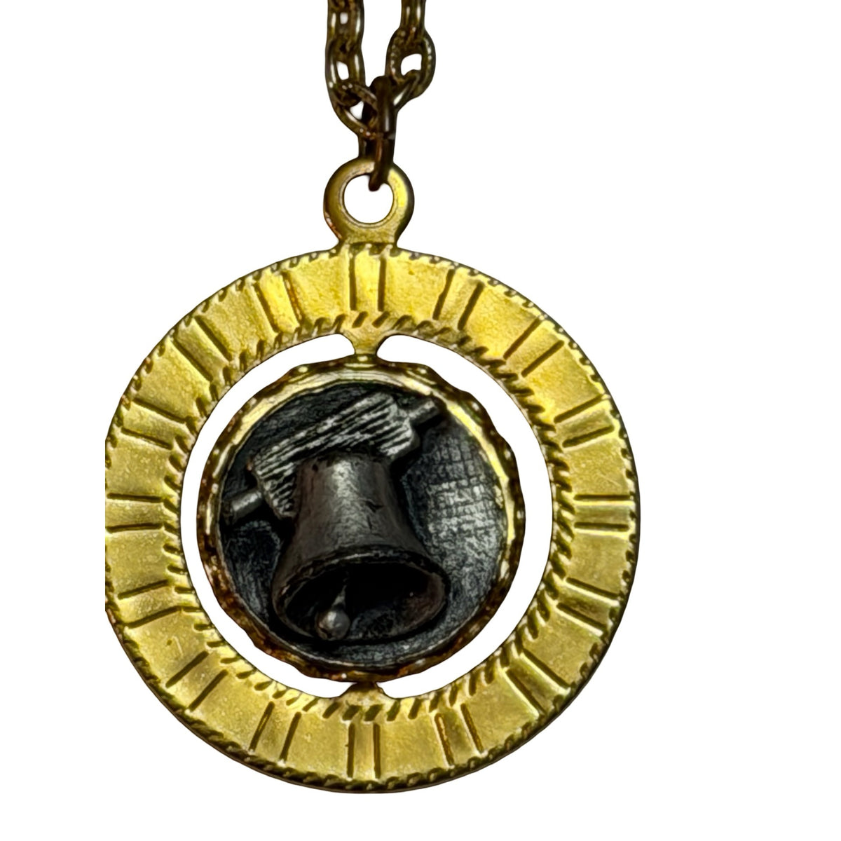 Vintage 1976 Bicentennial Liberty Bell Spinner Pendant Necklace 24 Inch