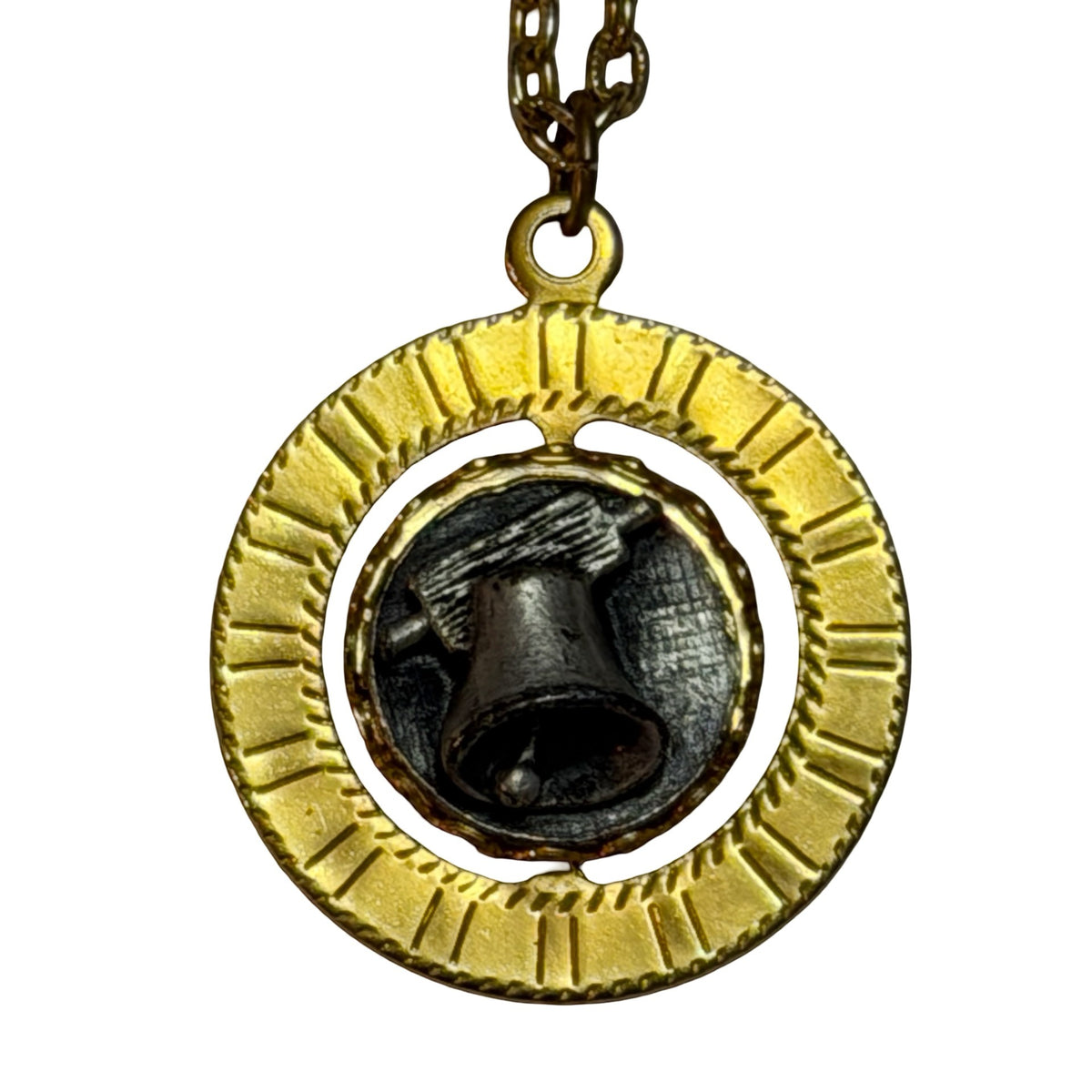 Vintage 1976 Bicentennial Liberty Bell Spinner Pendant Necklace 24 Inch