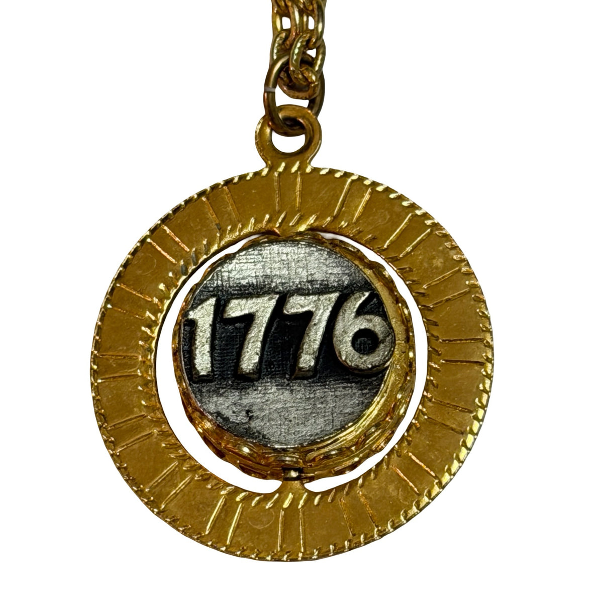 Vintage 1976 Bicentennial Liberty Bell Spinner Pendant Necklace 24 Inch