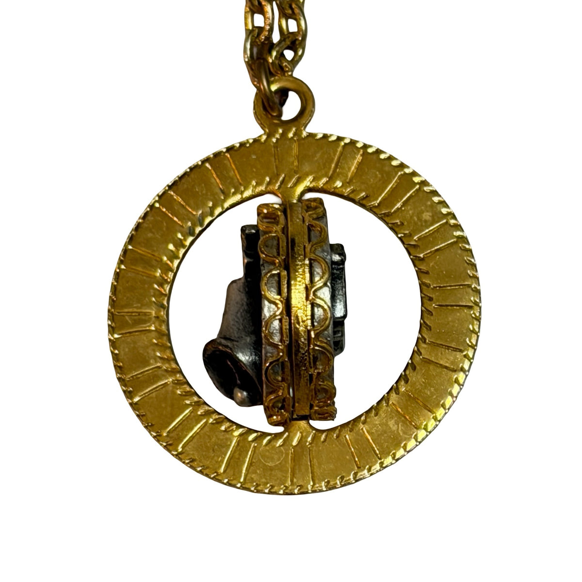 Vintage 1976 Bicentennial Liberty Bell Spinner Pendant Necklace 24 Inch
