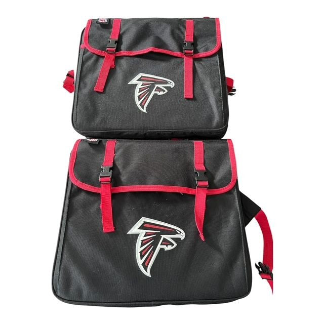 Set of 2 Atlanta Falcons NFL Brand Bleacher Cushion Seats Folding Stadium Chairs w/Pocket & Cup Holder - Like New
