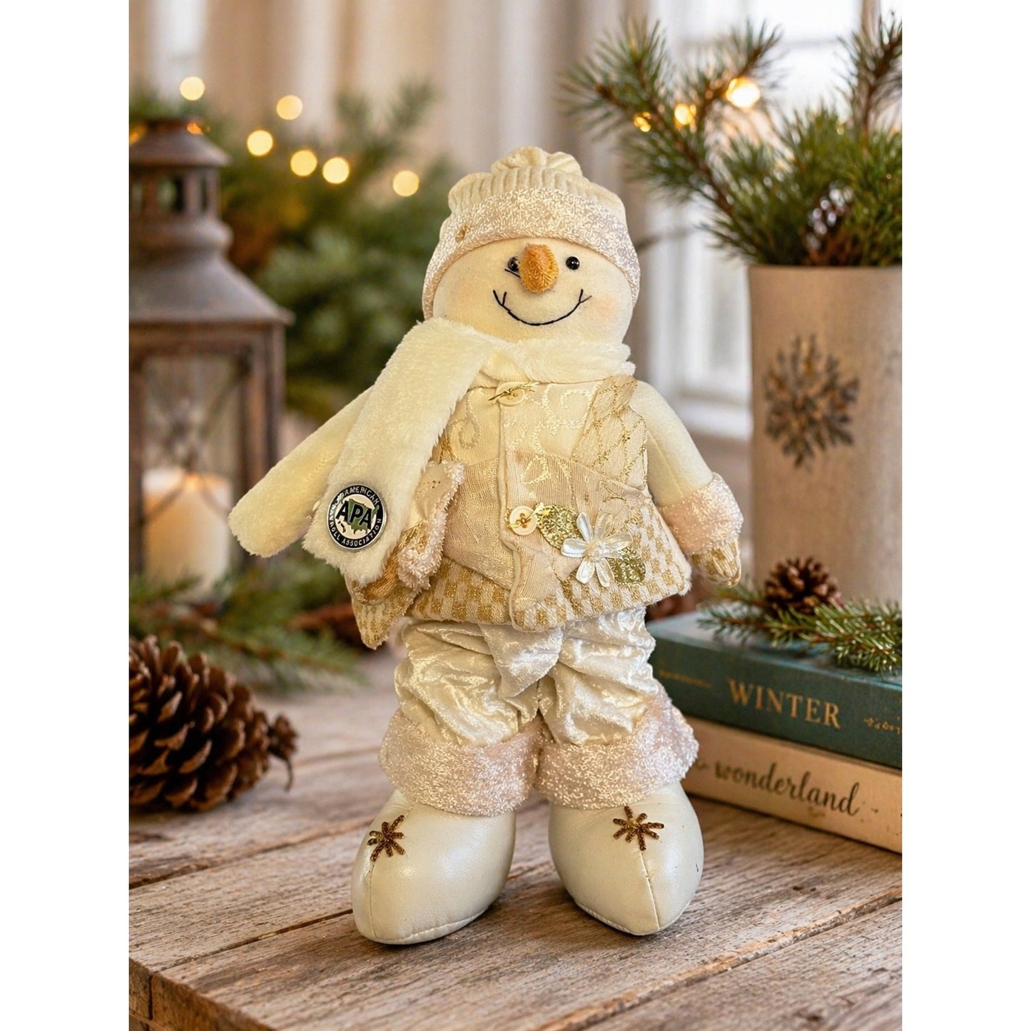 American Payroll Association Snowman Plush 12” Winter Decor Gold Cream Holiday Figure