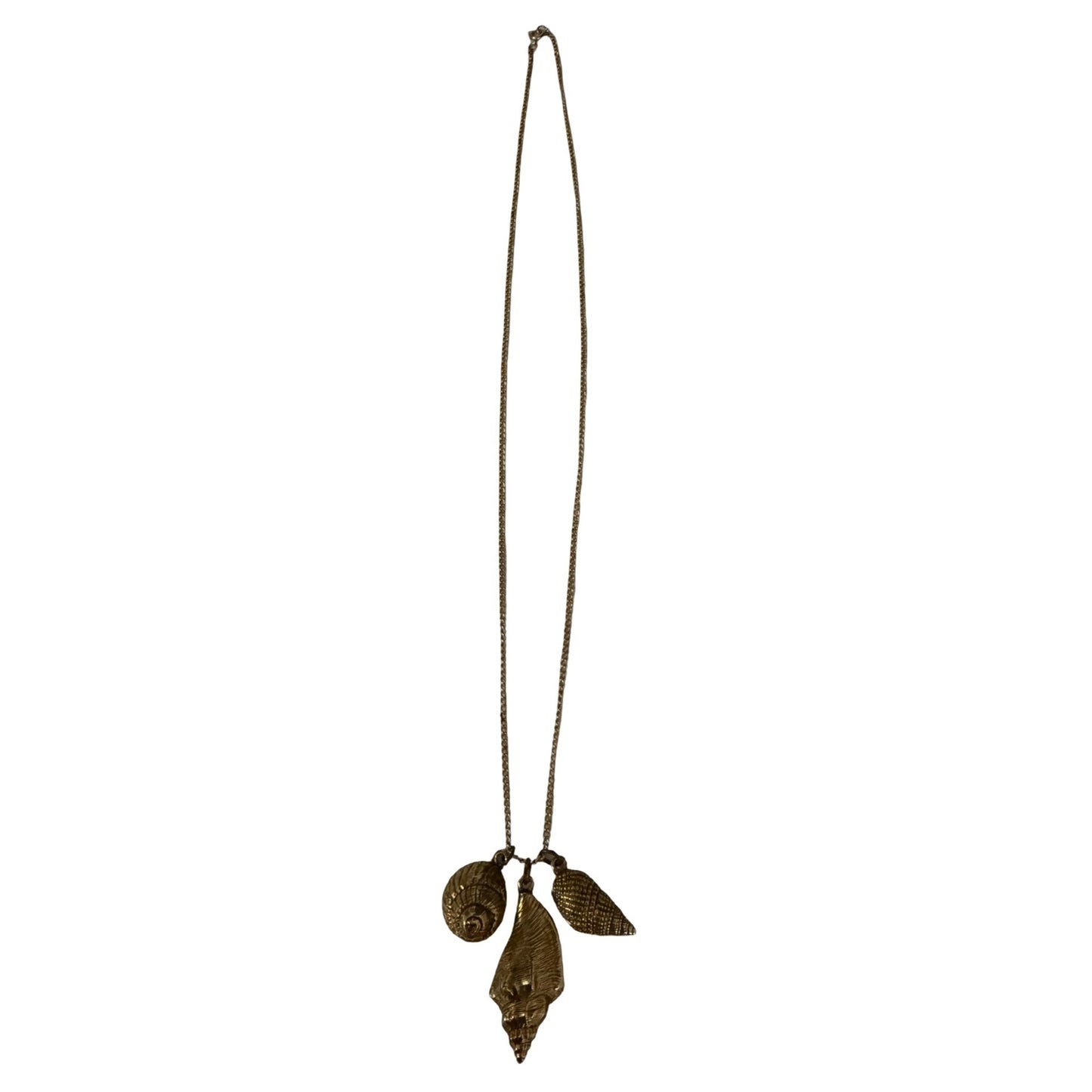 Vintage Gold Tone Seashell Charm Necklace 22" Coastal Beach Jewelry