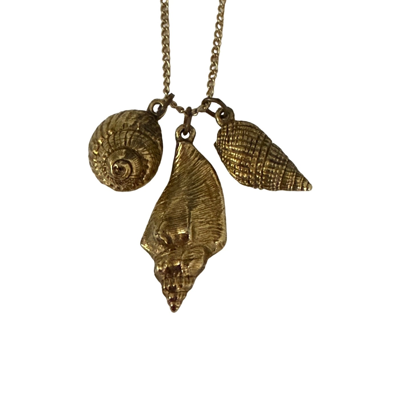 Vintage Gold Tone Seashell Charm Necklace 22" Coastal Beach Jewelry