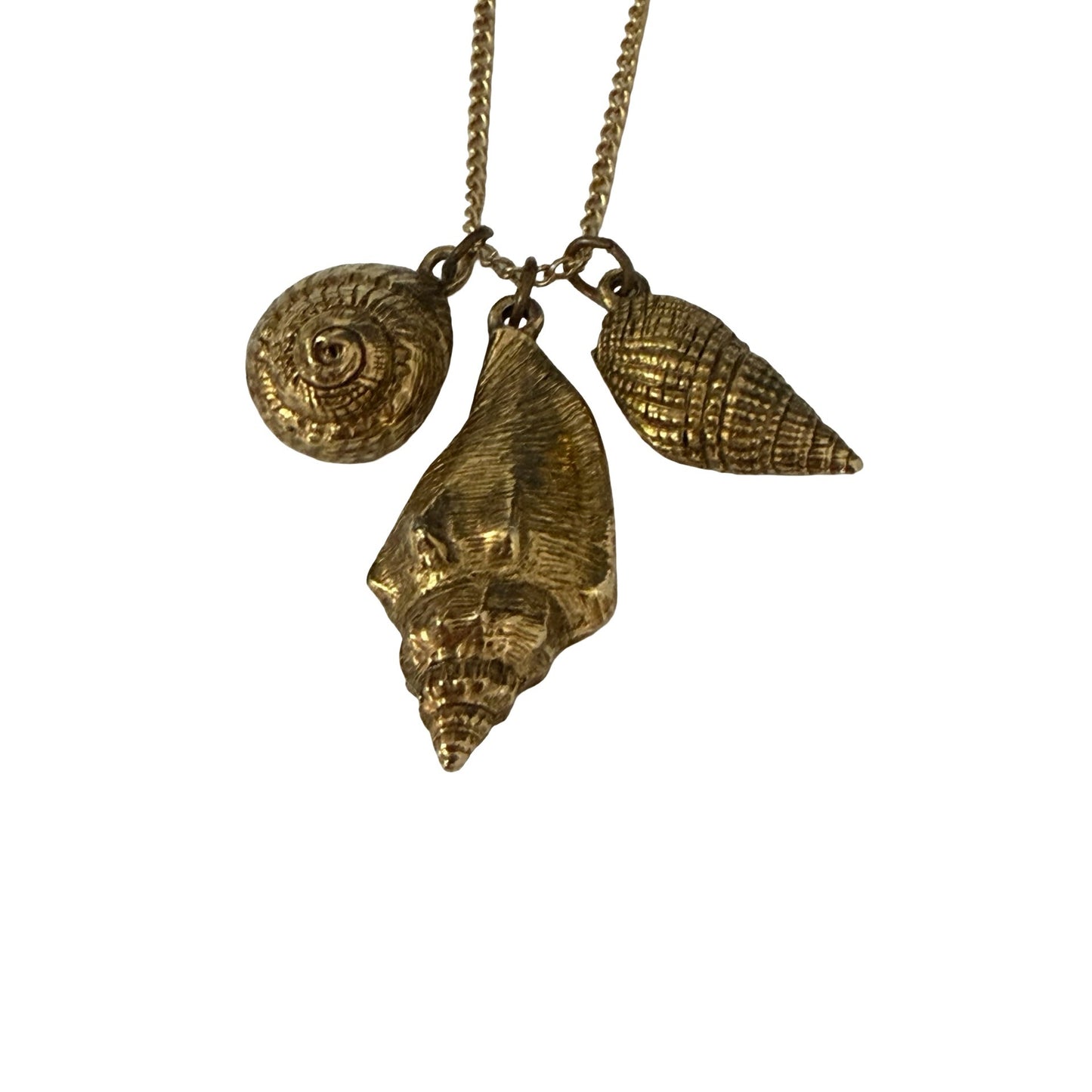 Vintage Gold Tone Seashell Charm Necklace 22" Coastal Beach Jewelry