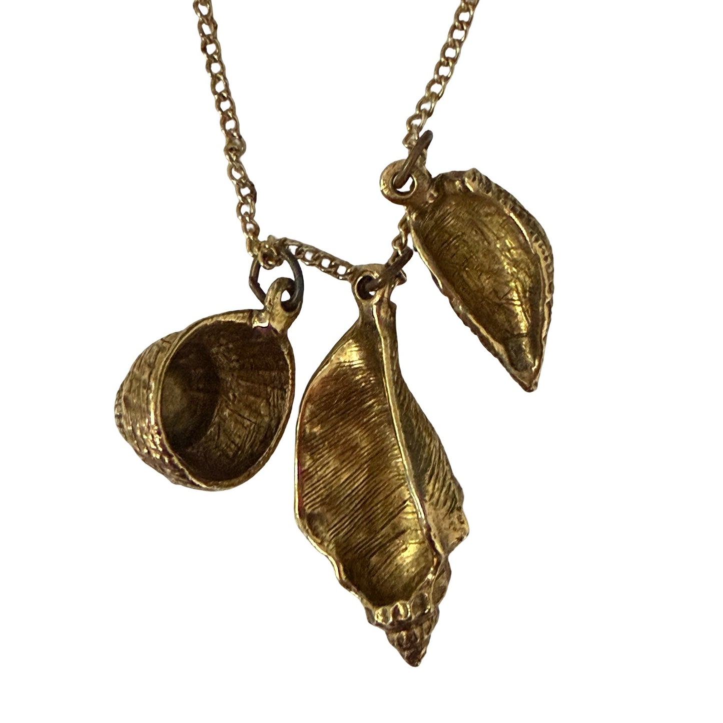 Vintage Gold Tone Seashell Charm Necklace 22" Coastal Beach Jewelry