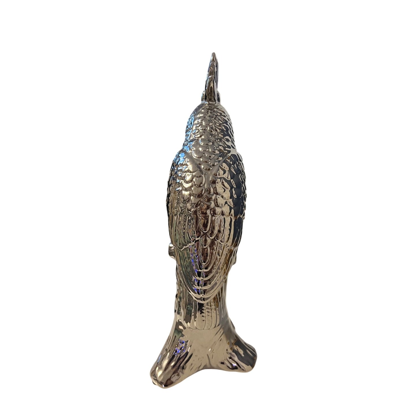 Silver Tone Cockatoo Figurine Parrot Statue Modern Decor 10 Inch