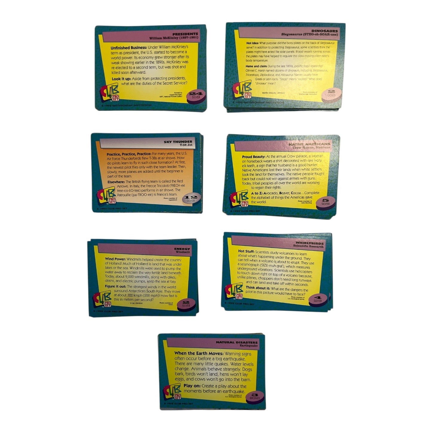 1990s Club Pro Set Smithsonian Educational Trading Cards Lot 85+ Presidents Dinosaurs Native Americans