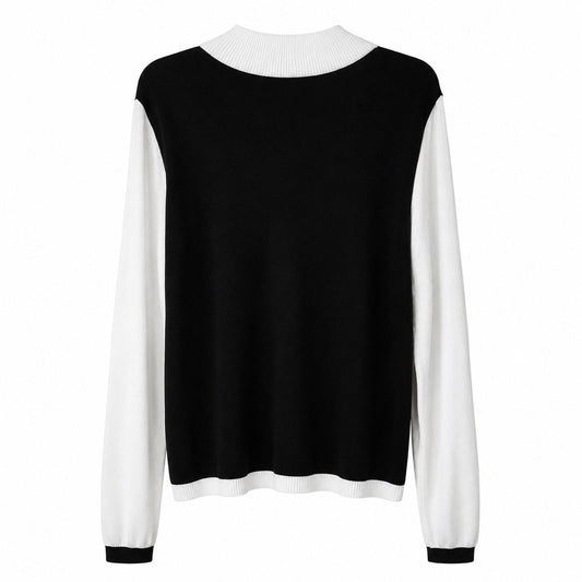 Vintage Pierri New York Zip Front Sweater XL Black White Colorblock Rayon Blend Y2K