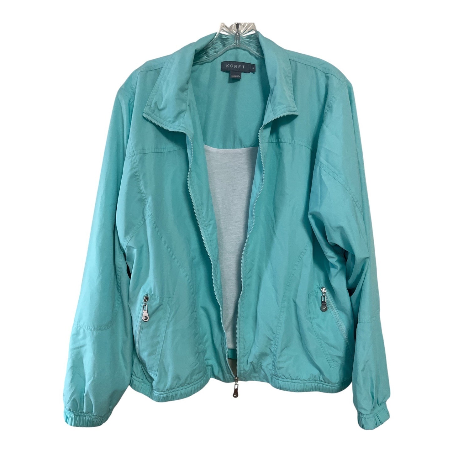 Koret Women’s L Aqua Blue Zip Front Lightweight Jacket Polyester Cotton Lined Vtg
