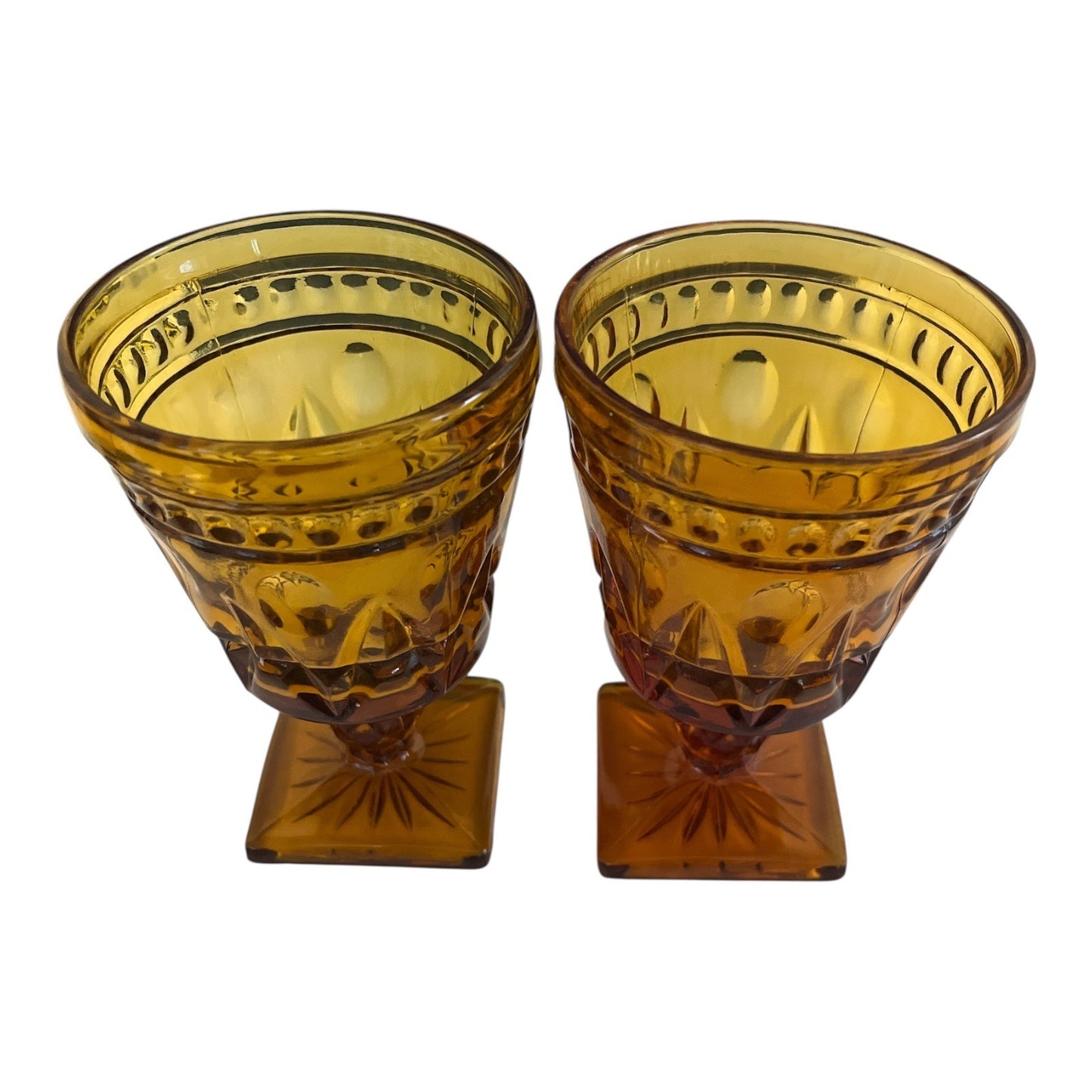 Indiana Glass Park Lane Amber Goblets – Colony Brand – Set of 2 – Vintage Pressed Glass 1960s