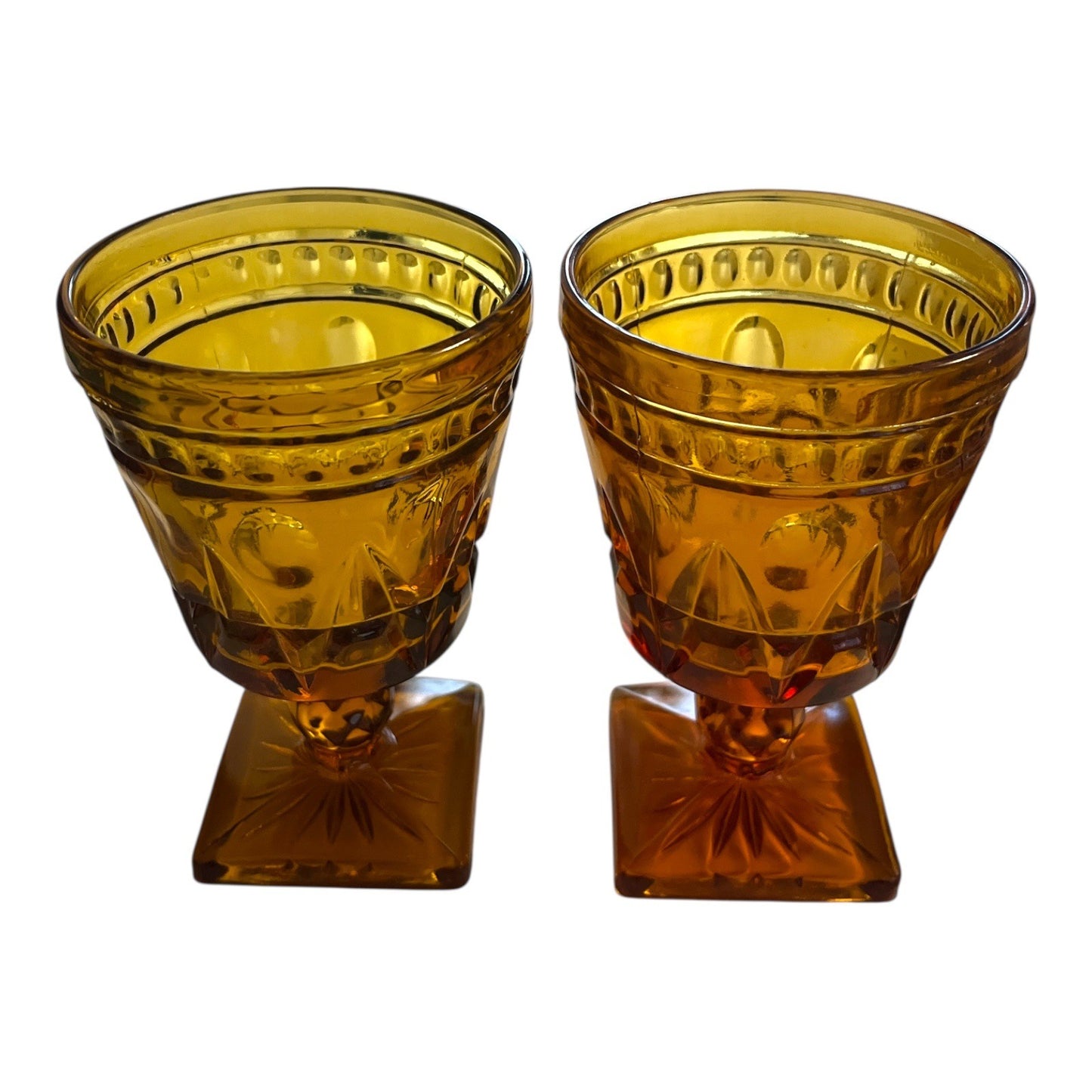 Indiana Glass Park Lane Amber Goblets – Colony Brand – Set of 2 – Vintage Pressed Glass 1960s