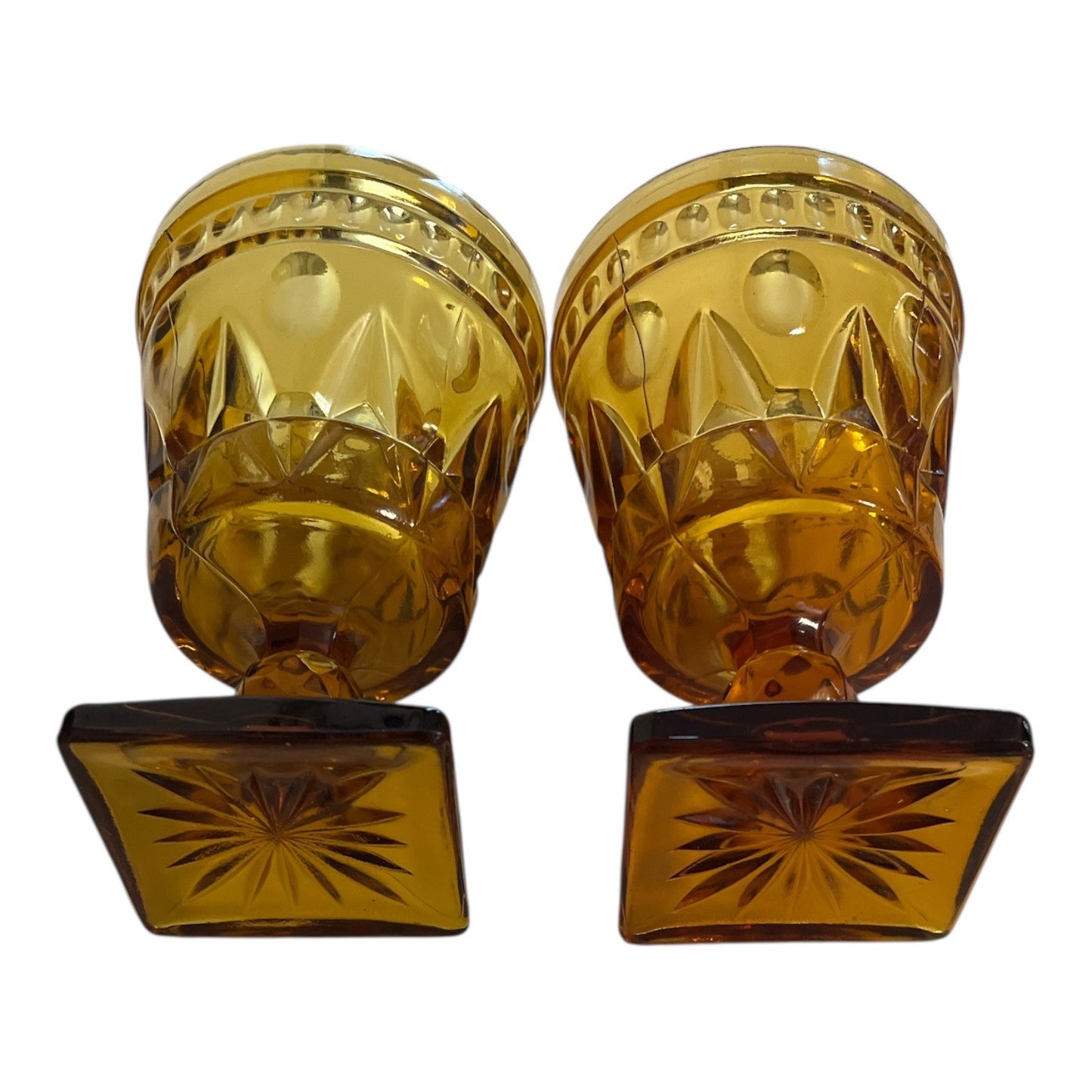 Indiana Glass Park Lane Amber Goblets – Colony Brand – Set of 2 – Vintage Pressed Glass 1960s