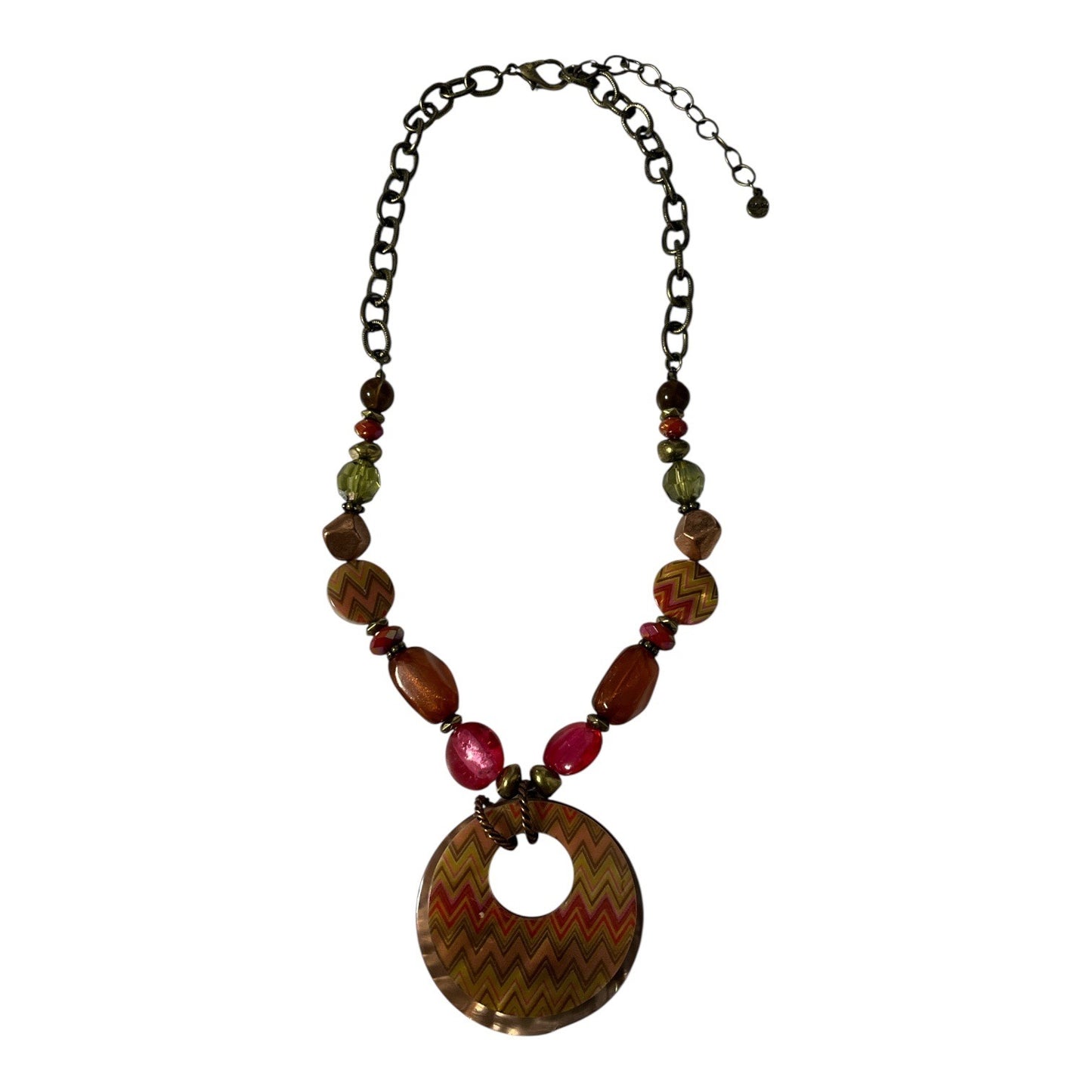 Ruby Rd Statement Pendant Necklace Chevron Disc Beaded Chain Vintage
