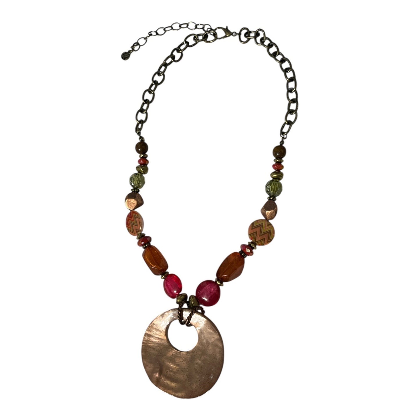 Ruby Rd Statement Pendant Necklace Chevron Disc Beaded Chain Vintage