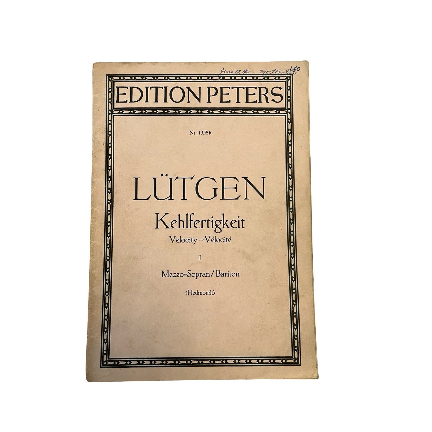 Vintage Lütgen Vocal Exercises Sheet Music Book Edition Peters Mezzo Soprano Baritone