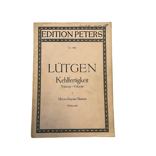 Vintage Lütgen Vocal Exercises Sheet Music Book Edition Peters Mezzo Soprano Baritone